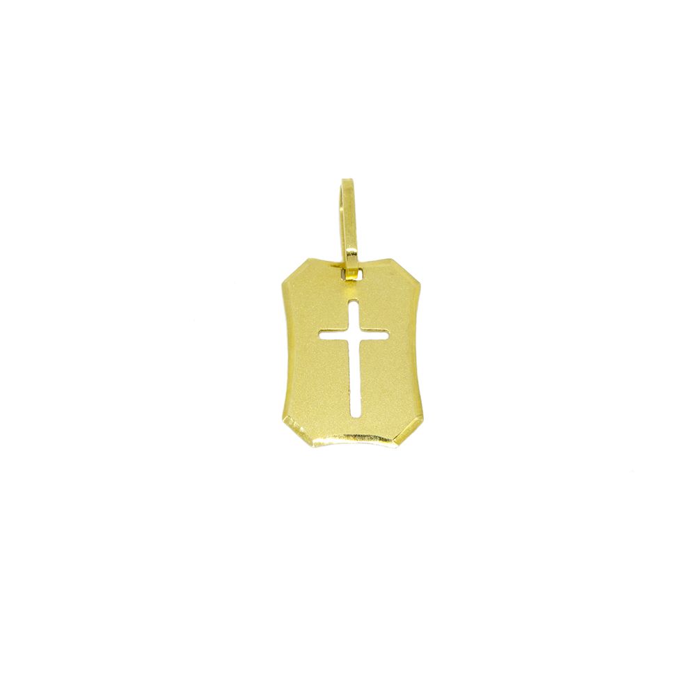 Pingente Placa Cruz Vazada em Ouro 18 Kilates � 25361